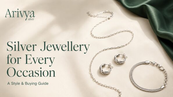 Arivya Silver jewellery collection featuring silver chain, hoop earrings and bracelet for every occasion