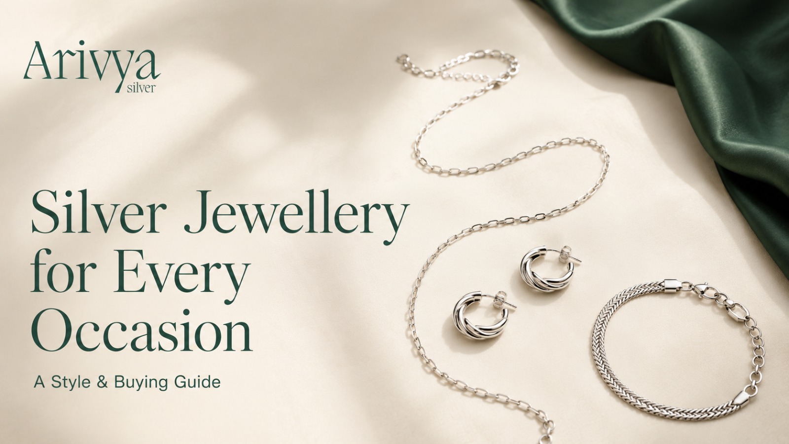 Arivya Silver jewellery collection featuring silver chain, hoop earrings and bracelet for every occasion