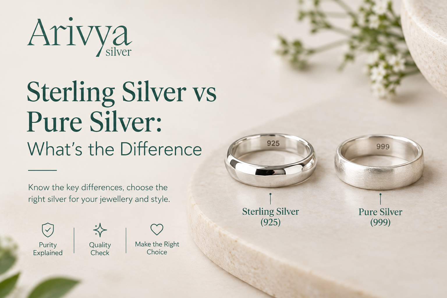 Sterling silver 925 vs pure silver 999 rings comparison for Arivya Silver blog