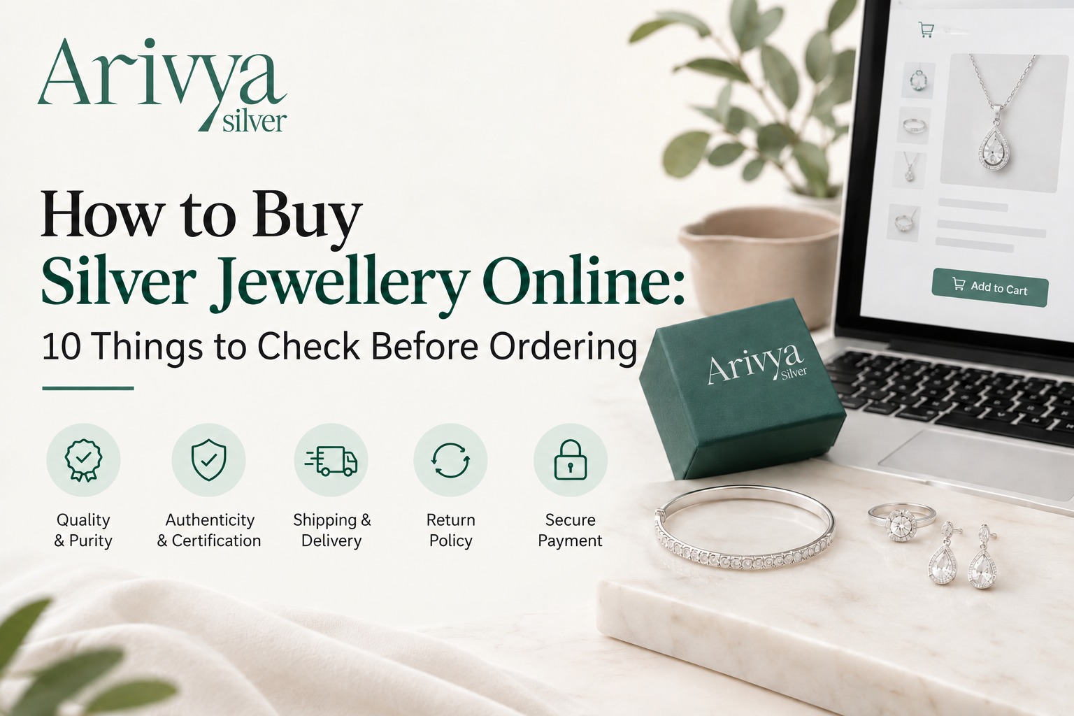 Arviya Silver guide to buying silver jewellery online with tips on quality, authenticity, shipping, returns, and secure payment.